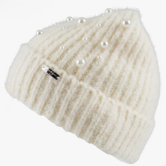 Jessica Simpson Women's Cream Pearl Knit Beanie OS - Picture 3 of 5